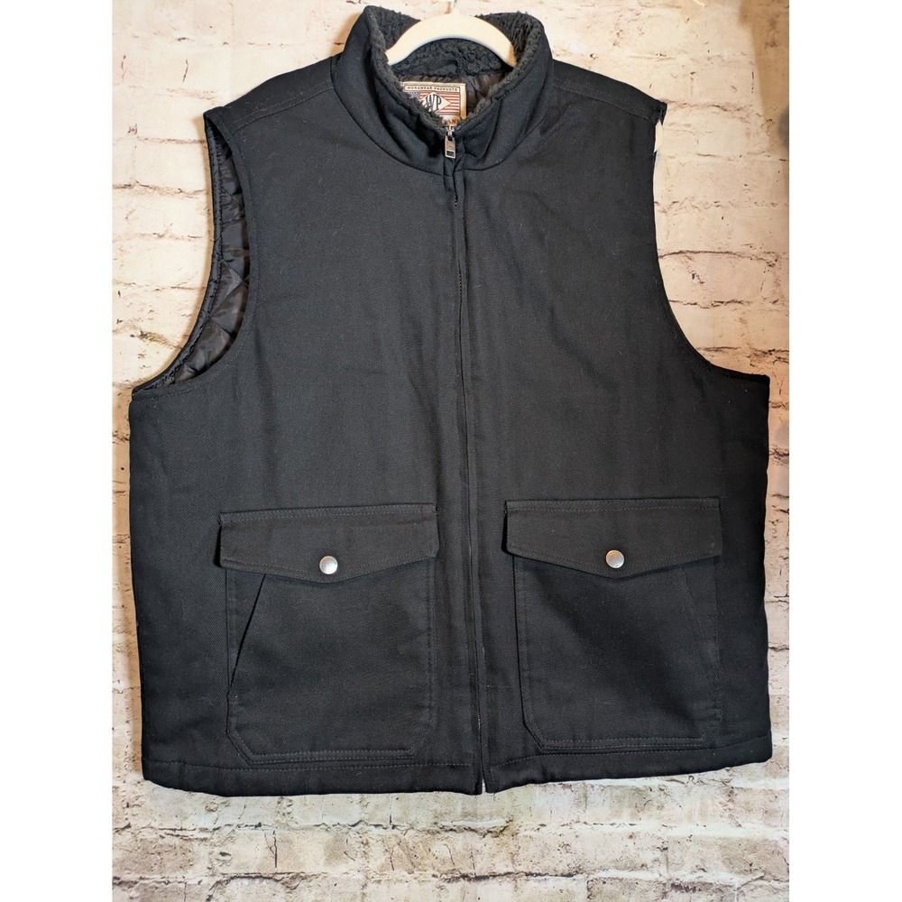 WP Weatherproof Men's Sherpa Collar Full Zip Workwear Vest XXL Black Canvas